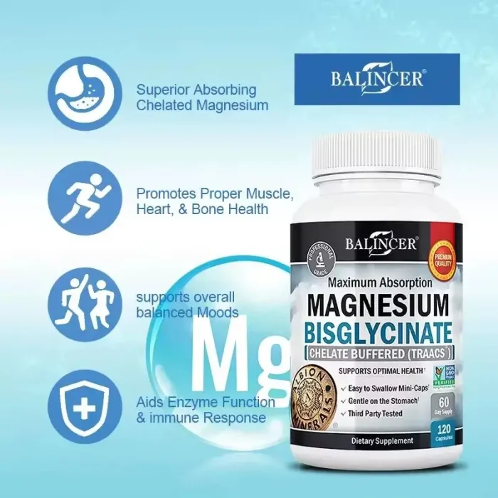 Bisglicinar de Magnesio 60 Cápsulas Apoya los Músculos Las Articulaciones Corazón Soporte Musculoesquelético Energía Saludable Envio Gratis - Imagen 4