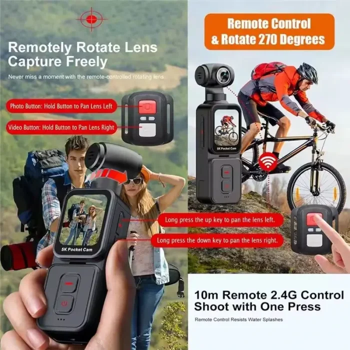 Cámara de Acción K28 Deportiva 5K HD WiFi Videocámara Rotación de Lente 270° y Seguimiento Facial para Vlogs y Videos Envio Gratis - Imagen 4