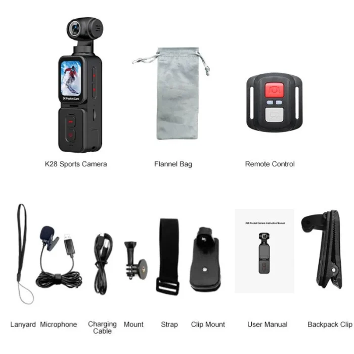 Cámara de Acción K28 Deportiva 5K HD WiFi Videocámara Rotación de Lente 270° y Seguimiento Facial para Vlogs y Videos Envio Gratis - Imagen 8