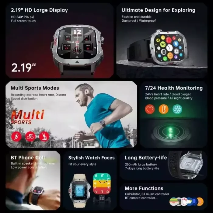 Reloj Inteligente C30 Pro Hombre Pantalla Grande 2.19”, Llamadas Bluetooth, GPS, Deportes y Monitoreo De Salud Envió Gratis - Imagen 4