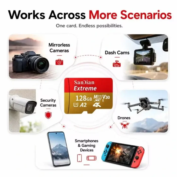 Tarjeta MicroSD TF 128GB Clase 10 U3 V30 A2 Alta Velocidad y Capacidad Con Adaptador para Teléfono Camara Dron Envio Gratis - Imagen 5