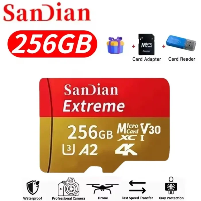 Tarjeta MicroSD TF 256GB Clase 10 U3 V30 A2 SanDian Extreme Alta Velocidad y Capacidad Con Adaptador para Teléfono Camara PC Dron Envio Gratis - Imagen 5